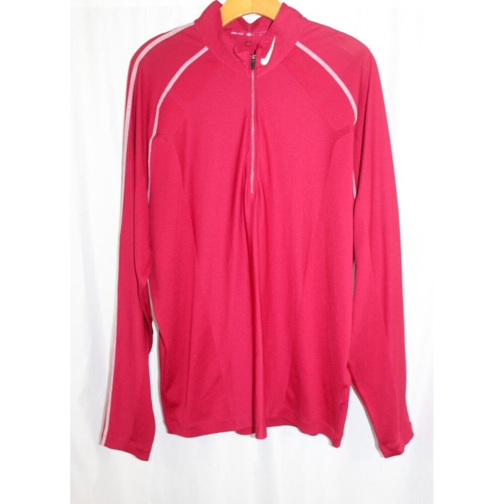 Nike Golf Mens Red Long Sleeve Pullover Quarter Zip‎ Dri-Fit L